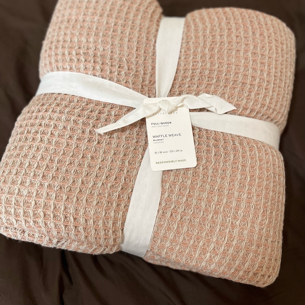Pottery Barn Pink Waffle Weave Blanket